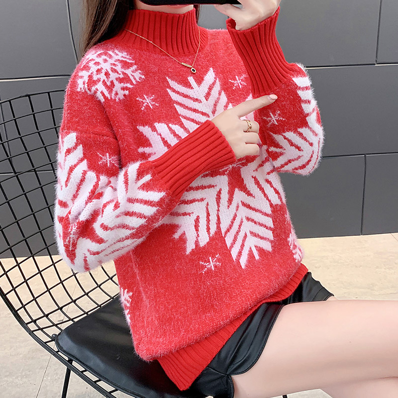 景绪2019秋冬季新款毛衣女红色圣诞套头打底韩版宽松针织长袖毛衣