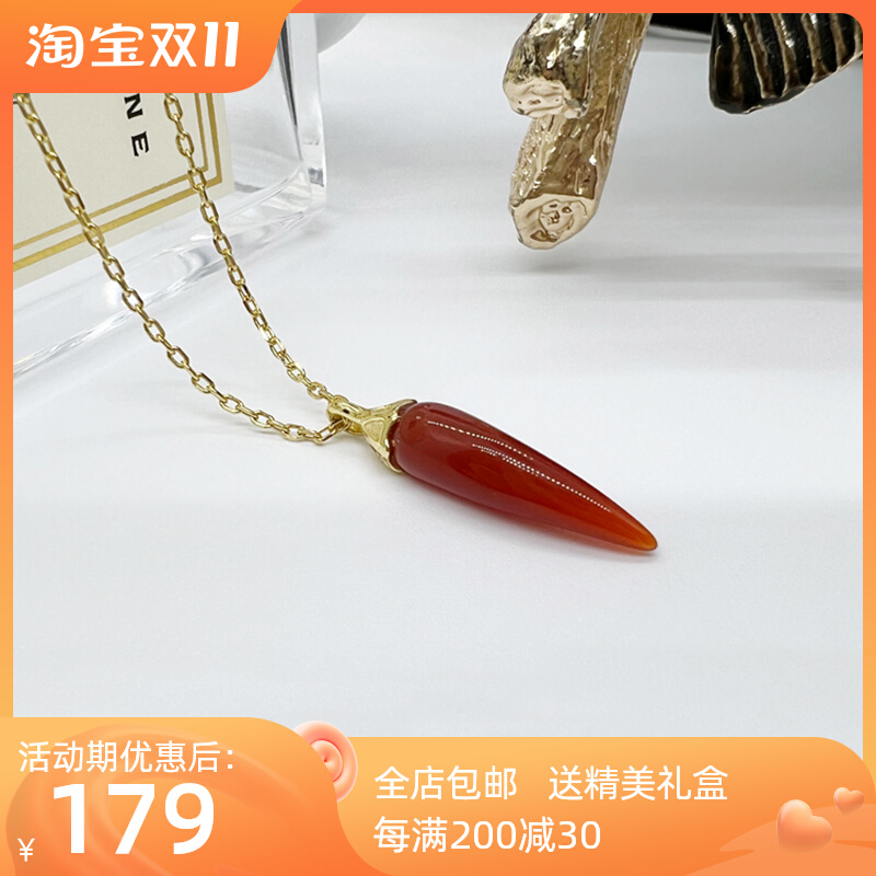 BM jewelry S925 silver red pepper necklace agate clavicle chain light luxury pendant niche original sweater chain women