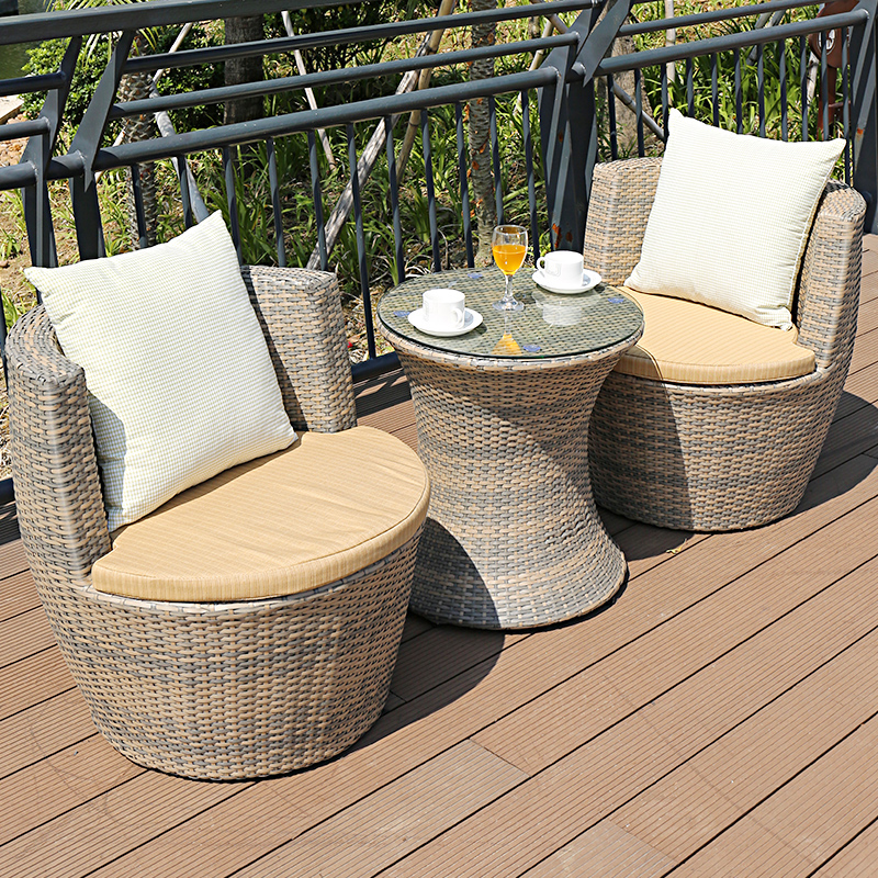 Creative rattan chair outdoor table and chair rattan chair tea table three-piece set balcony table and chair leisure small rattan chair combination furniture