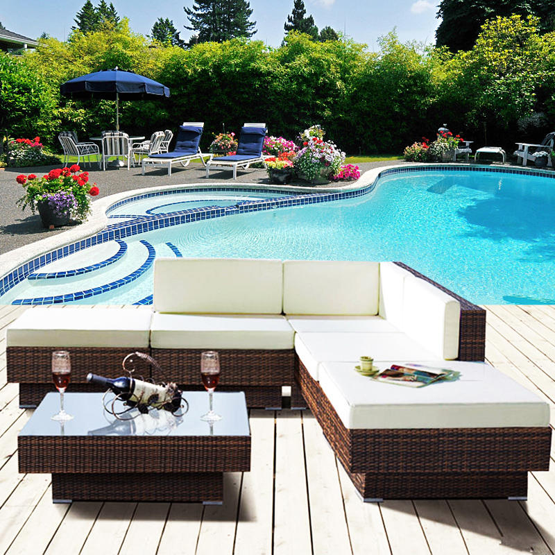 Outdoor garden courtyard corner rattan chair sofa coffee table combination outdoor hotel club leisure waterproof sunscreen furniture