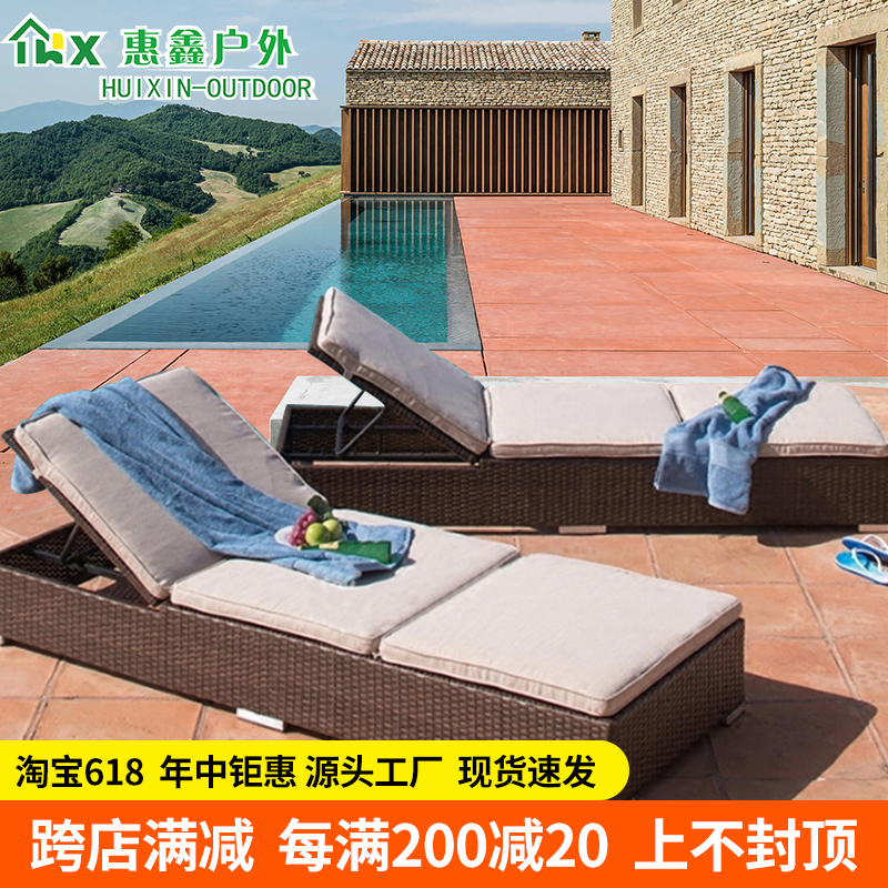 Outdoor furniture folding deck bed swimming pool deck bed rattan deck chair balcony beach deck chair hotel leisure rattan deck chair