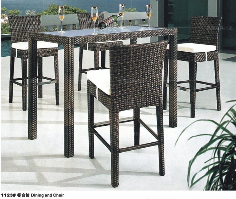 Outdoor high bar table and chair five-piece set Rattan chair courtyard bar table and chair cafe leisure rattan chair coffee table
