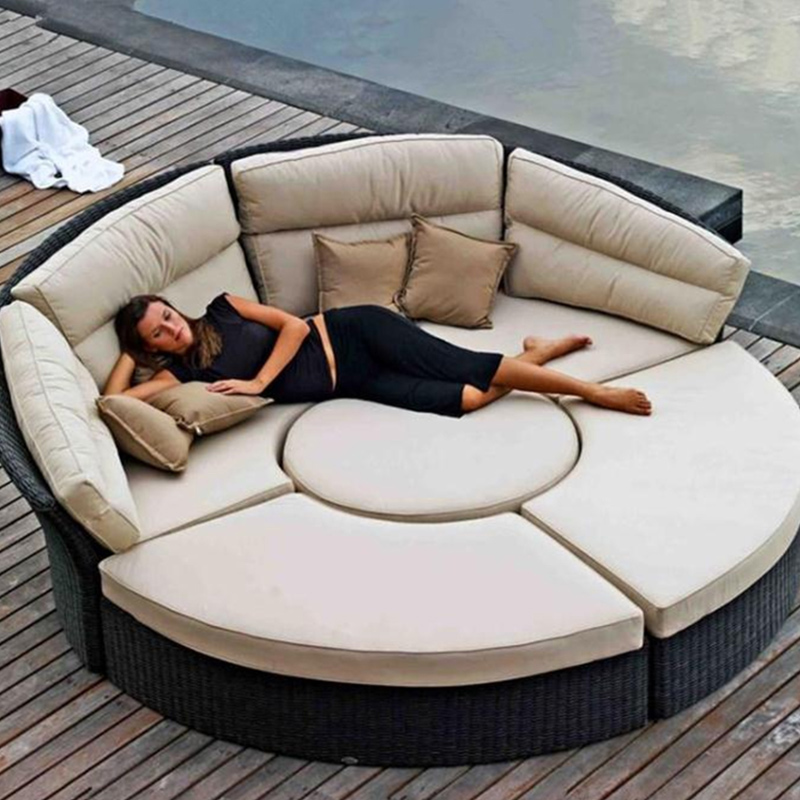 European-style rattan large round bed beach bed rattan chair outdoor leisure rattan bed sofa outdoor rattan sofa rattan round bed