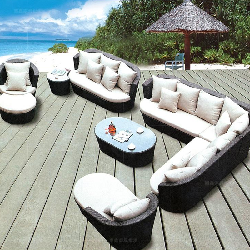 Outdoor Sofa Corner Rattan Sofa Nine-piece Set Outdoor Balcony Nordic Waterproof Sunscreen Balcony Rattan Chair Furniture