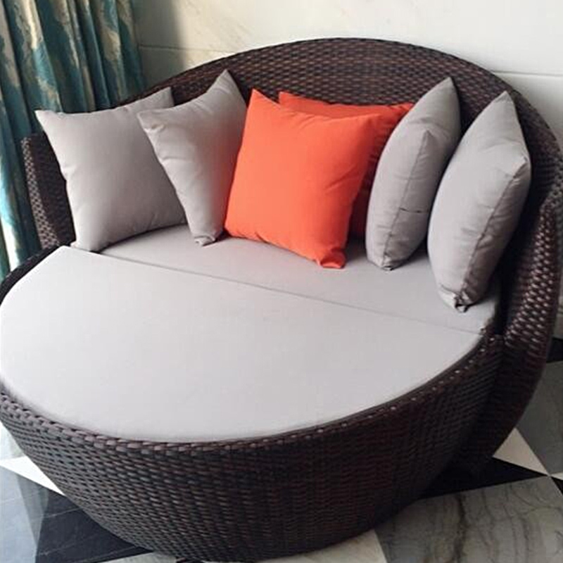 Outdoor leisure creative lazy bed recliner outdoor open-air double round foot chaise longue lazy rattan sofa bed