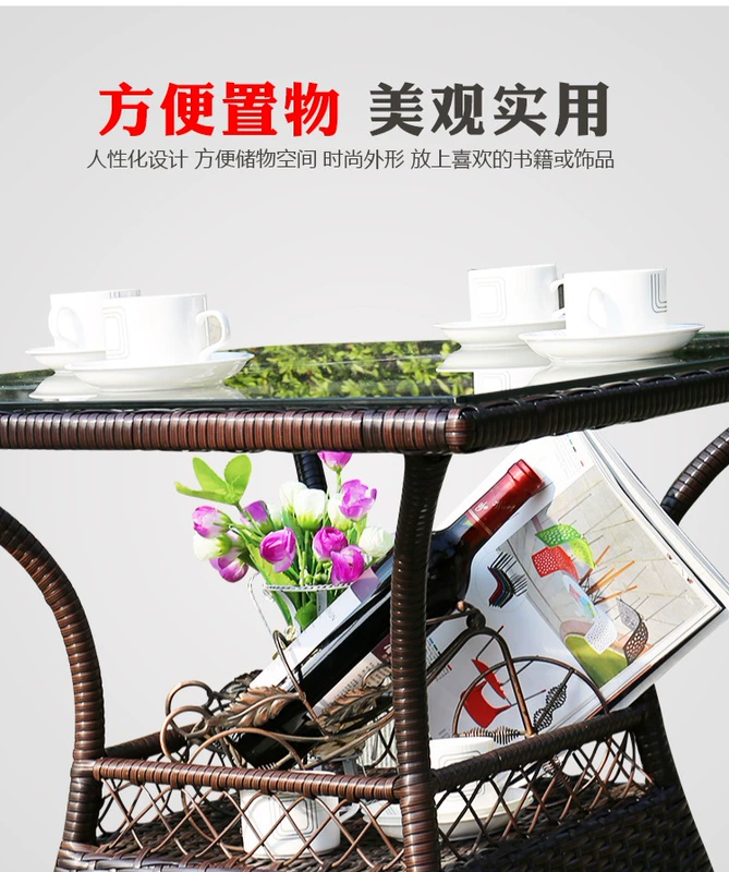 Bàn ghế ngoài trời kết hợp ghế wicker ba hoặc năm bộ ngoài trời bằng sắt rèn ghế mây giải trí ban công mây ghế bàn cà phê đồ nội thất - Bàn ghế ngoài trời / sân ghế sắt ngoài trời