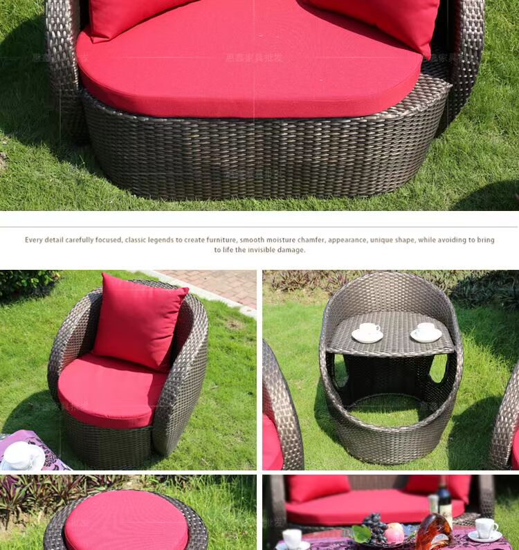 Sofa mây ban công tròn mây sofa ngoài trời giải trí sofa ngoài trời sân vườn PE mây sofa mây bàn ghế xếp ngoài trời