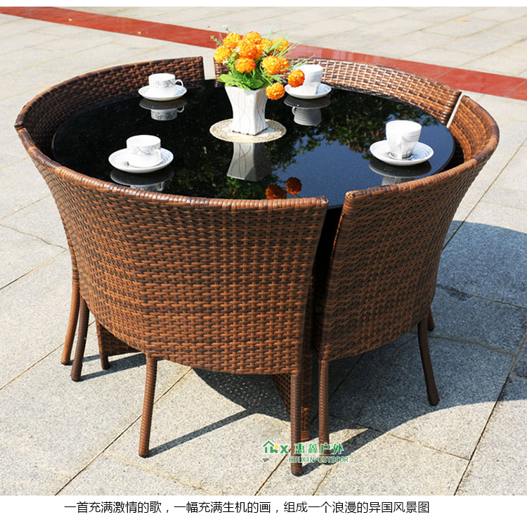 Ngoài trời ban công vườn ghế wicker năm mảnh vườn mây đồ nội thất giả mây bàn ăn bàn tròn giải trí ghế