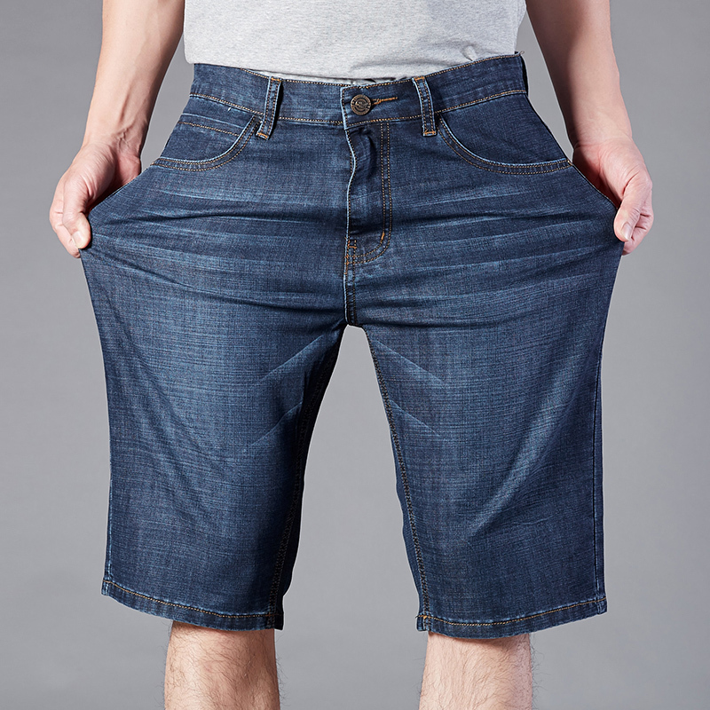 Middle-Aged Men's Denim Shorts, Loose Fit, Summer Thin Style, Elastic, Large Size, Dad's Five-Point Pants