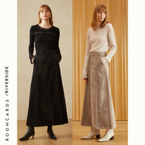 ROOMCARDS designer brand black champagne Japanese suede suede suit waist extra long skirt
