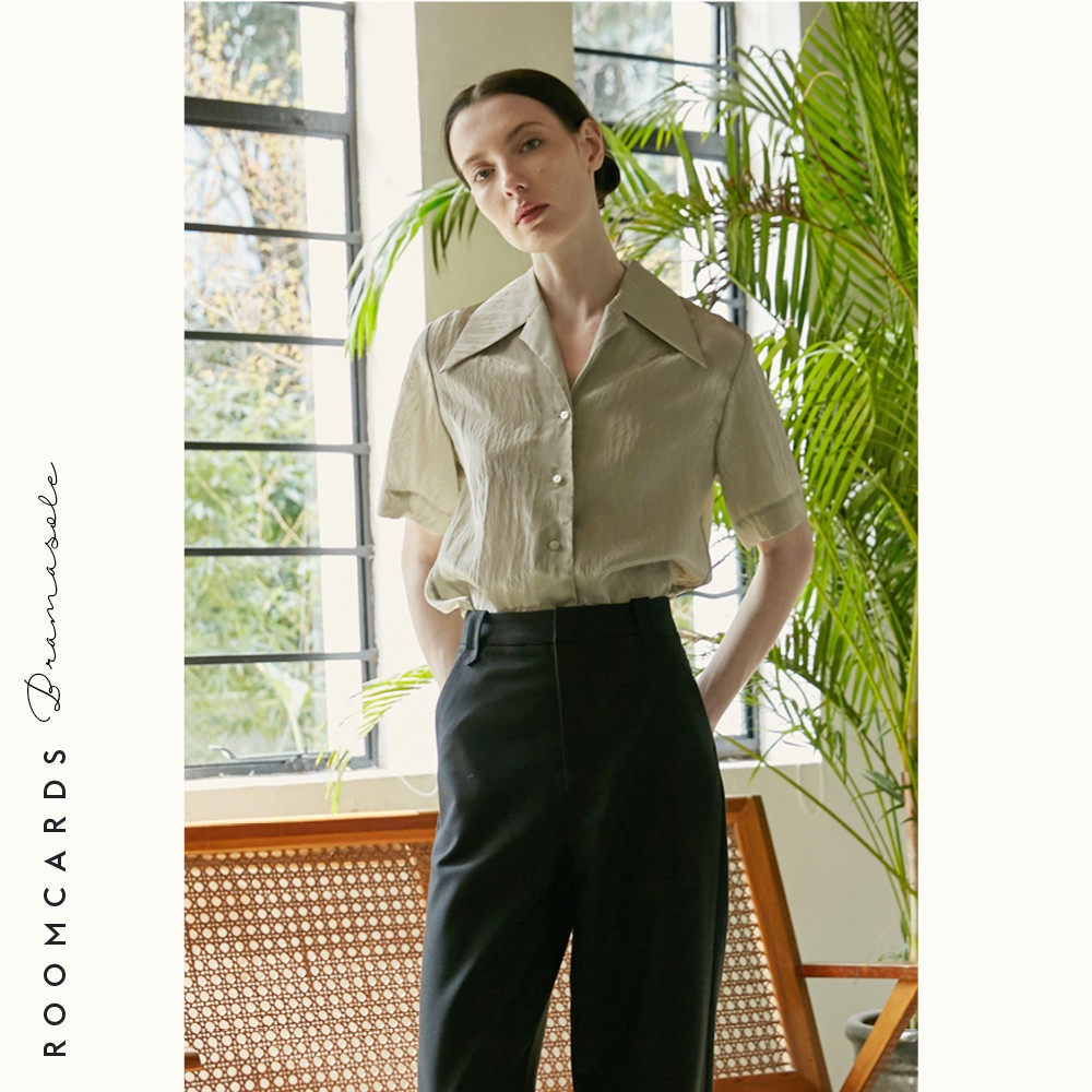 ROOMCARDS independent designer brand mint green pointed collar loose short-sleeved shirt Hawaiian shirt