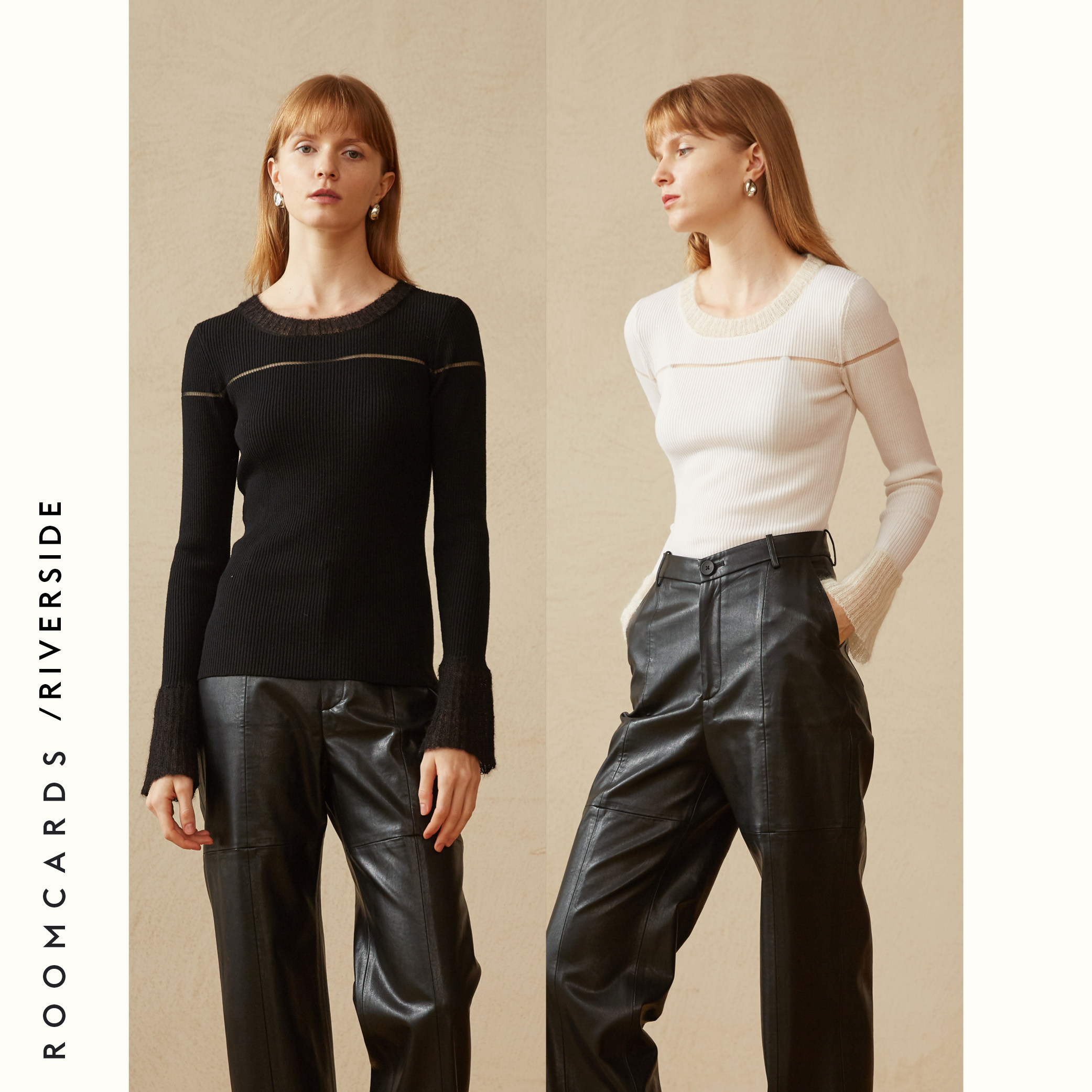 ROOMCARDS independent designer brand black and white Merino fine wool patchwork horse Sea lamb wool thread sweater