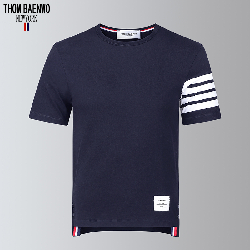 Thom High-Quality Pure Cotton Short-Sleeve T-Shirt for Men and Women, Couple Style, Round Neck, Tb Four-Stripe Knit Top, Trendy