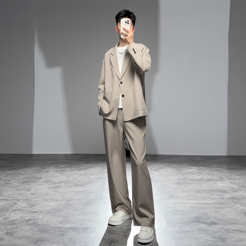 Light Luxury Korean-Style Loose-Fitting Suit Set for Men, New Spring and Autumn Trendy Outfit, a Set of Cool and Casual Suit Jackets