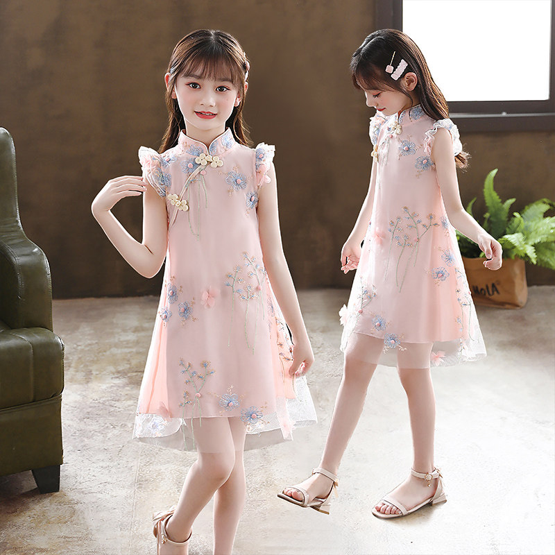 Girls cheongsam summer dress 2022 new style girl skirt 2021 children's summer fashion children's fashion children's clothes big children's summer