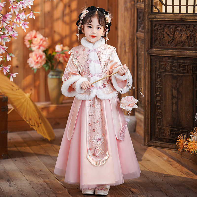 Girl Winter Dress 2023 New Hanfu Girl Princess Dresses Dresses Autumn Winter Style Beiyr Clothes Children Skirt Clothes-Taobao