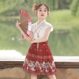 Hanfu Girls Summer Wear Horse-Face Юбка 2025 Новый короткий детский национальный день Древний стиль Tang Suit Girls Kindse Kids's Clothing