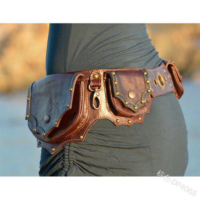 Retro Sports Motorcycle Bag with Rivets for Outdoor Activities, Mountaineering, Horseback Riding, Crossbody Bag, Waist Bag, Cycling Belt Bag for Men and Women