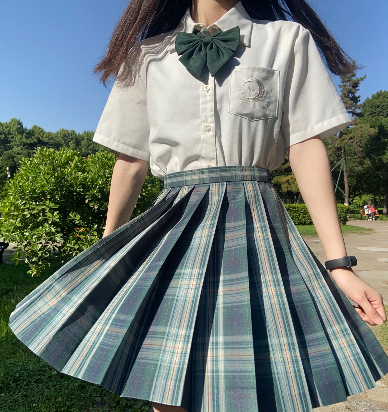 Letter from the forest JK uniform pleated short skirt Genuine grid skirt Rabbit seam suit Full set of Gishe skirt women's summer