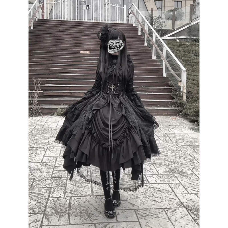 Dark Gothic Style, Vintage-Feel, Super Gorgeous Waist-Cinching Skirt, Lolita Dress, Yabi-Style Dress