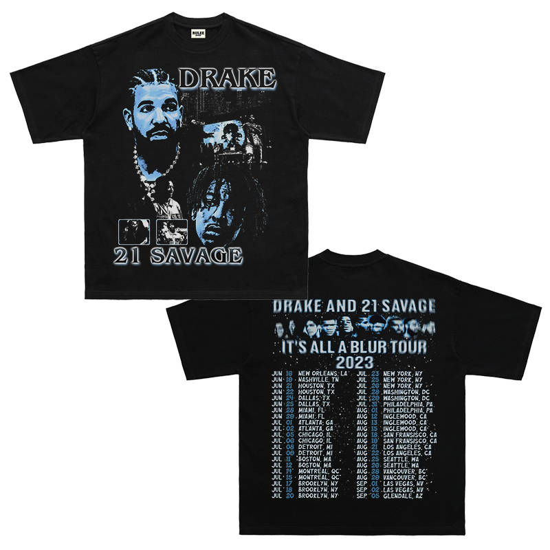 Rulee Hiphop Drake 21Savage Retro Short-Sleeved Hip-Hop Rap T-Shirt Printed American Style