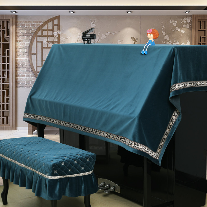 Piano cover full cover full hood full velvet Mediterranean cover cloth curtain dust protection sleeve Nordic ins stool cover piano cover