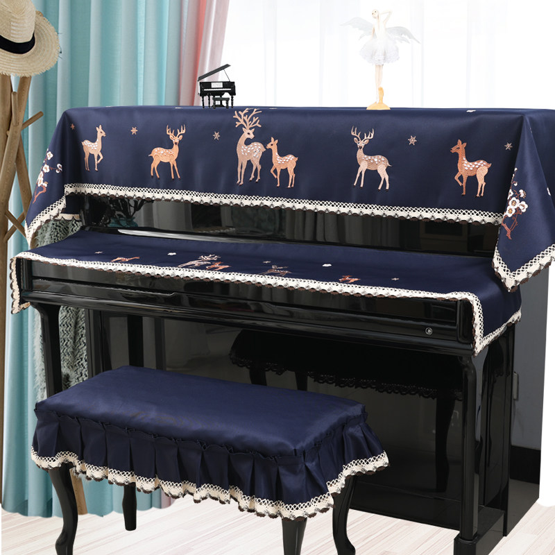 Piano three-piece set half cover simple embroidered key cover mahogany vertical universal dust cover mountain leaf curtain