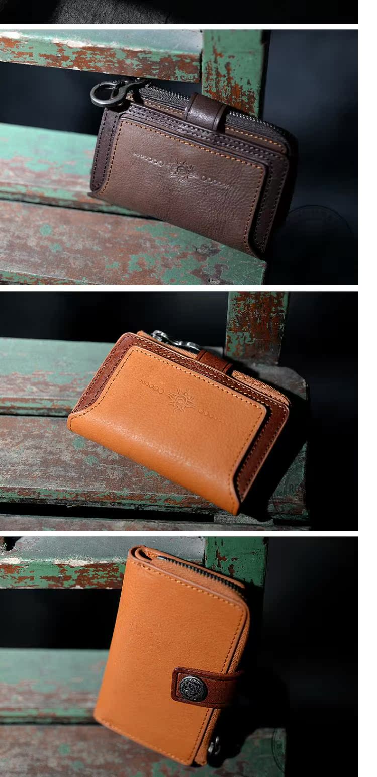 ROYCEROSE ví retro lớp da đầu tiên khóa retro túi thẻ túi nam và nữ da retro YH0420 - Trường hợp chính ví da nữ