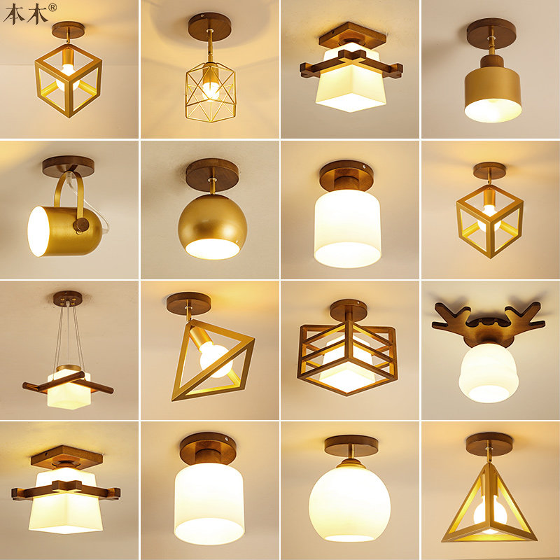 Nordic Aisle Light Balcony Entrance Solid Wood New Chinese Style Light LED Modern Simple Corridor Hall Cloakroom Lighting