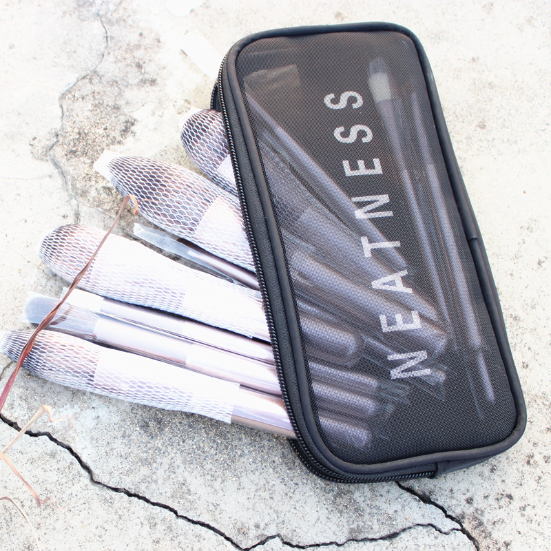 Breathable mesh bag makeup brush bag portable zipper 12 makeup brush storage bag net red portable storage bag