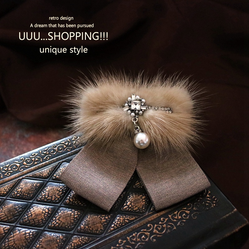 Trâm Phụ nữ Áo len Áo len Big Pin Buckle Retro Chồn Tóc Ngực Hoa Mùa Thu và Phụ Phụ Mùa Đông huy hiệu kute