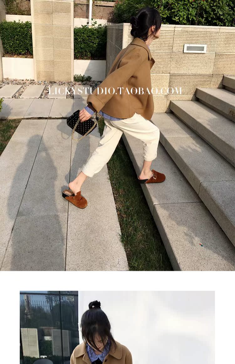 LS ~ Cổ điển Pháp ~ Nhỏ thanh lịch ~ Khaki ngắn tay len với áo khoác cashmere áo dạ nữ đẹp
