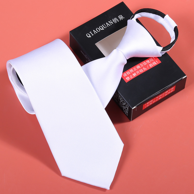 8cm White Zipper Tie Men's Formal Business Wedding Groom Pure White Lazy Formal Tie