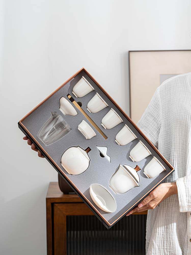 High end White Porcelain Kung Fu Tea Set Simple Covered Bowl