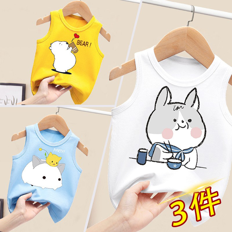Boys Sleeveless T-Shirts Children's Thin Summer Clothes Baby Sling Clothes Baby Cotton Tops Summer Outer Vests
