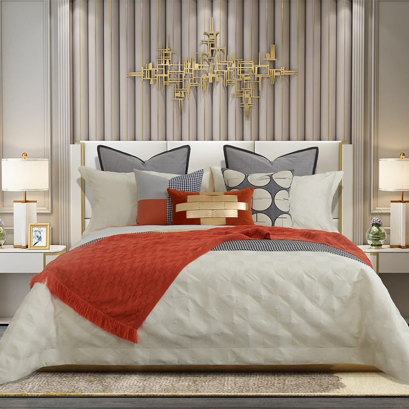 Simple, fashionable, light luxury, multi-piece model room bedding, soft decoration, design villa model room, bedding