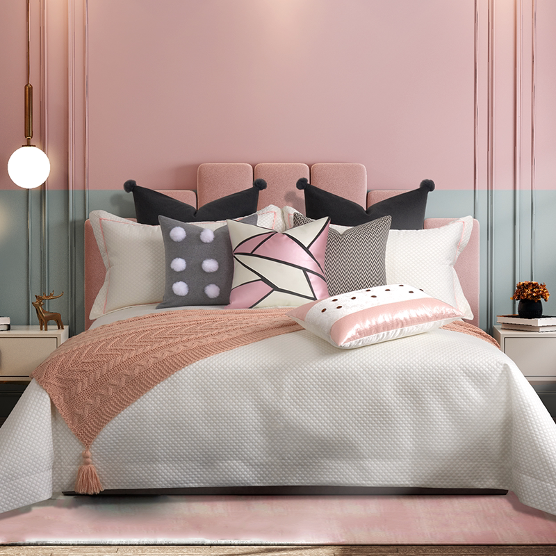 Daughter's room princess room multi-piece model room bedding fashion modern minimalist pink pillow soft decoration display