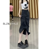 Черная летняя приталенная джинсовая юбка, 2025 года, оверсайз, А-силуэт, с акцентом на бедрах