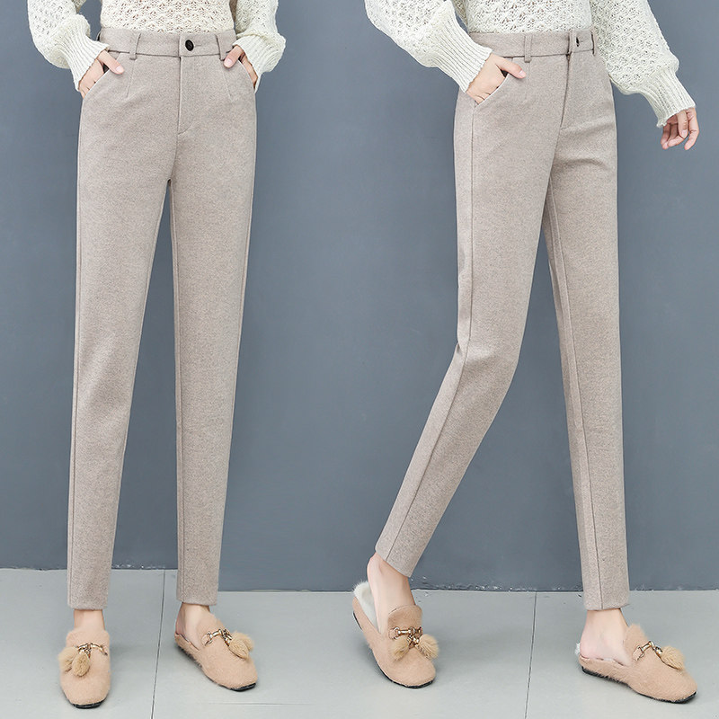 Wool pants women's autumn and winter 2020 new Korean version loose professional trousers thickened Ni Zi pants casual narrow pants