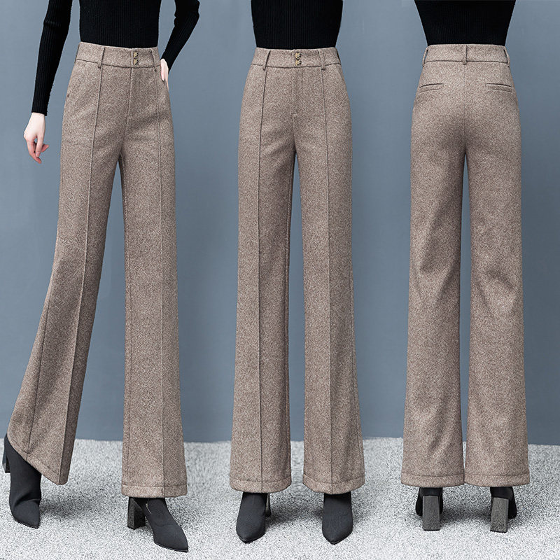 Hairy broadlegged pants woman autumn winter 2020 new women pants high waist display slim down winter thickened with substraight cylinder pants
