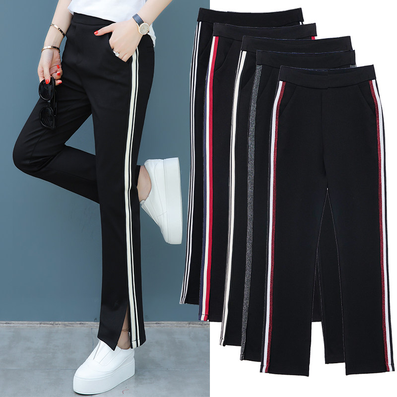 Flared pants children's spring and autumn 2021 new casual wide leg black sweatpants autumn loose thin section nine-point pants
