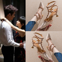 Sandals Women 2022 New Summer 100 Hitch Fashion High Heels Shoes Fine Heel Rivet Women Shoes Baotou Fairy Wind Female Summer