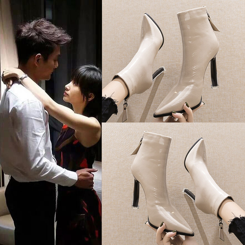 Short Boots Woman Winter 2021 Autumn Models New Pointed Martin Boots Slim Skinny Boots High Heel Women Shoes Spring Autumn Single Boots Wave Shoes