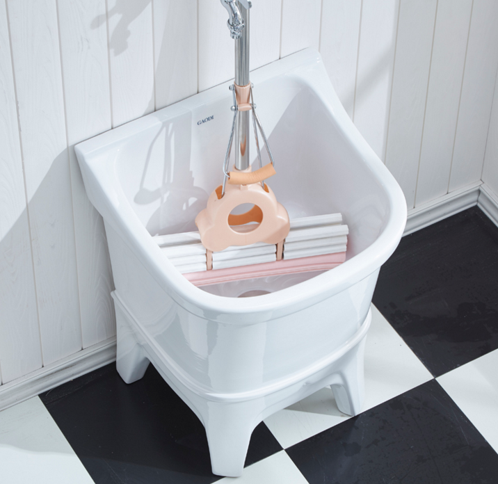 Large ceramic mop pool large size balcony mop pool drain pier mop basin with stainless steel