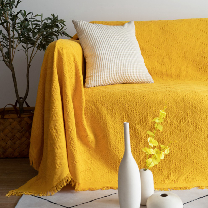 High Sense Sofa Cover Fabric Yellow Blanket 2023 Sofa Towels Full Cover All-in-one Sofa Cover Universal Art Mat-Taobao