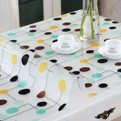 Thickened soft glass tablecloth Waterproof and oil-proof Leave-in PVC plastic printed tablecloth Coffee table mat Transparent table mat