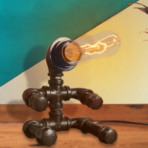 American countryside Loft retro industrial wind pipe bedroom book house E27 connector creative robot sitting table lamp