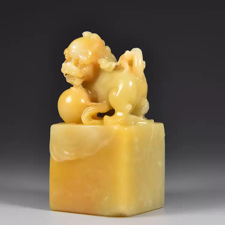 恵】金石篆刻 寿山石 古印材 獅子極細工 中国古玩 ◇御泓軒◇『