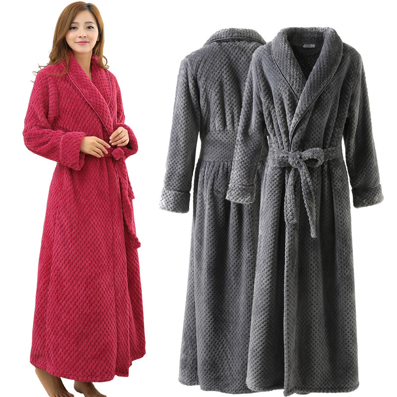 Autumn and winter thickened lengthened flannel lovers sleeping robes and men and women jacquard coral suede bathrobe warm pyjamas