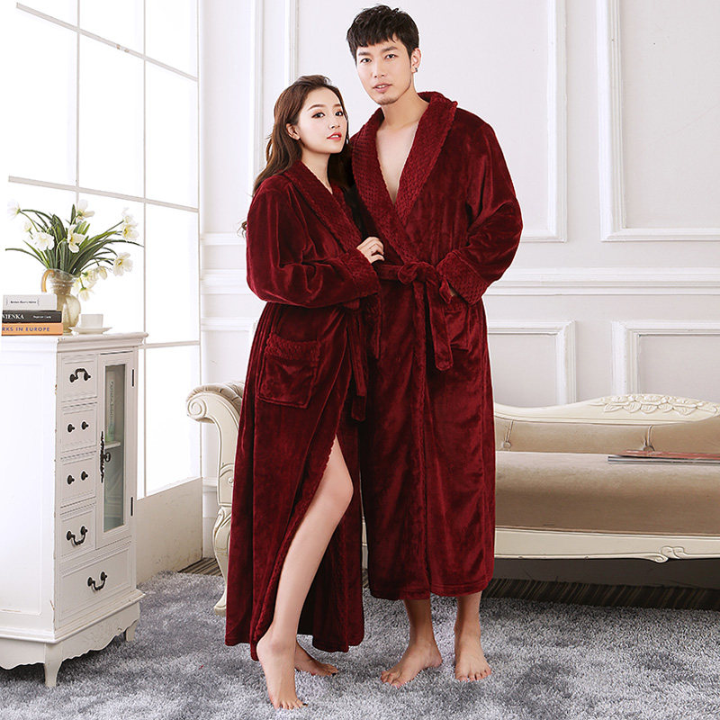 Spring Autumn Season Sleeping Robe Women's Winter Large Scale Weight mm200 Flannel Suede Bathrobe Lovers Loose thickened Coral Flannel Pyjamas
